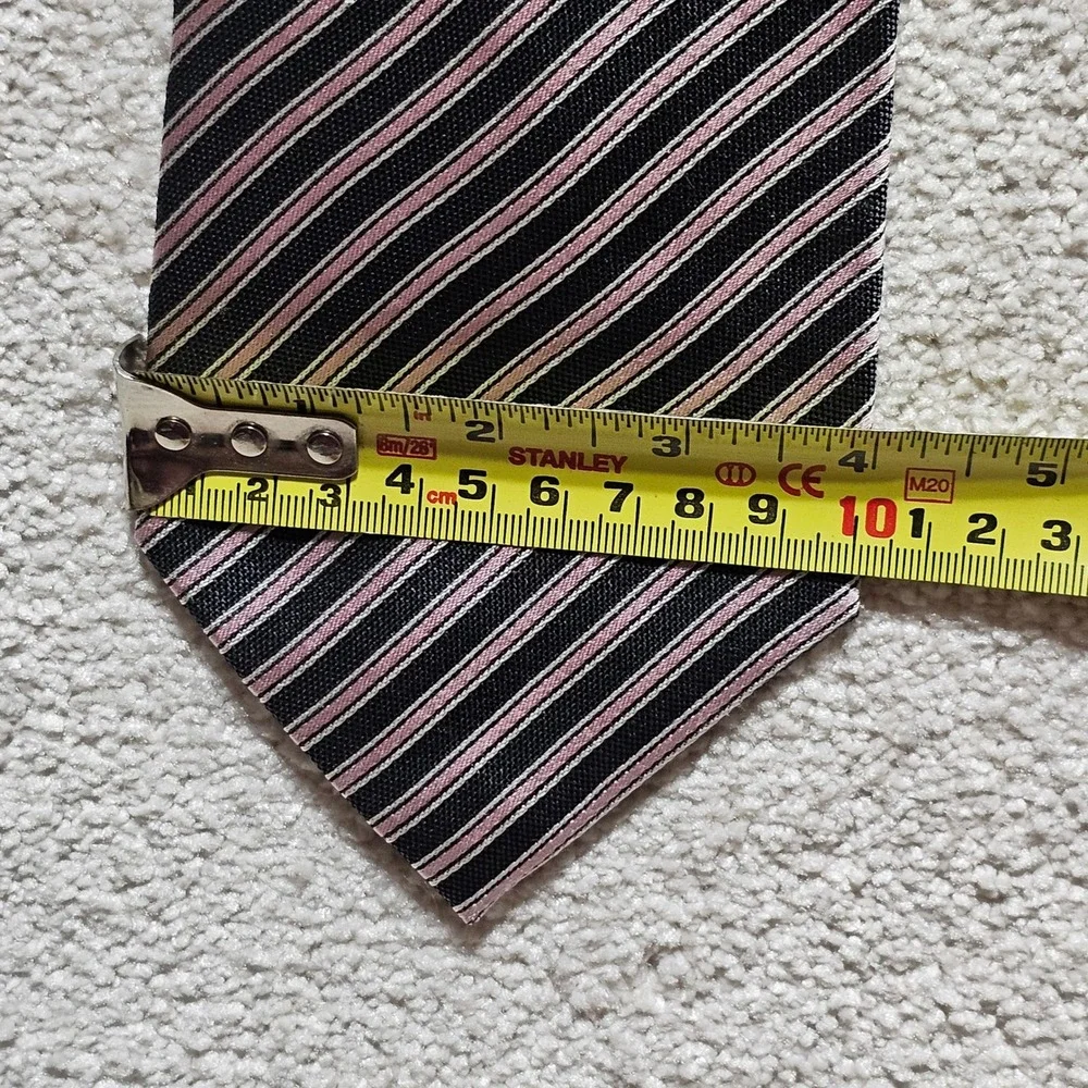 Geoffrey Beene Mens Striped Necktie Navy Pink Silk Easy Care Stain Repellent‎
